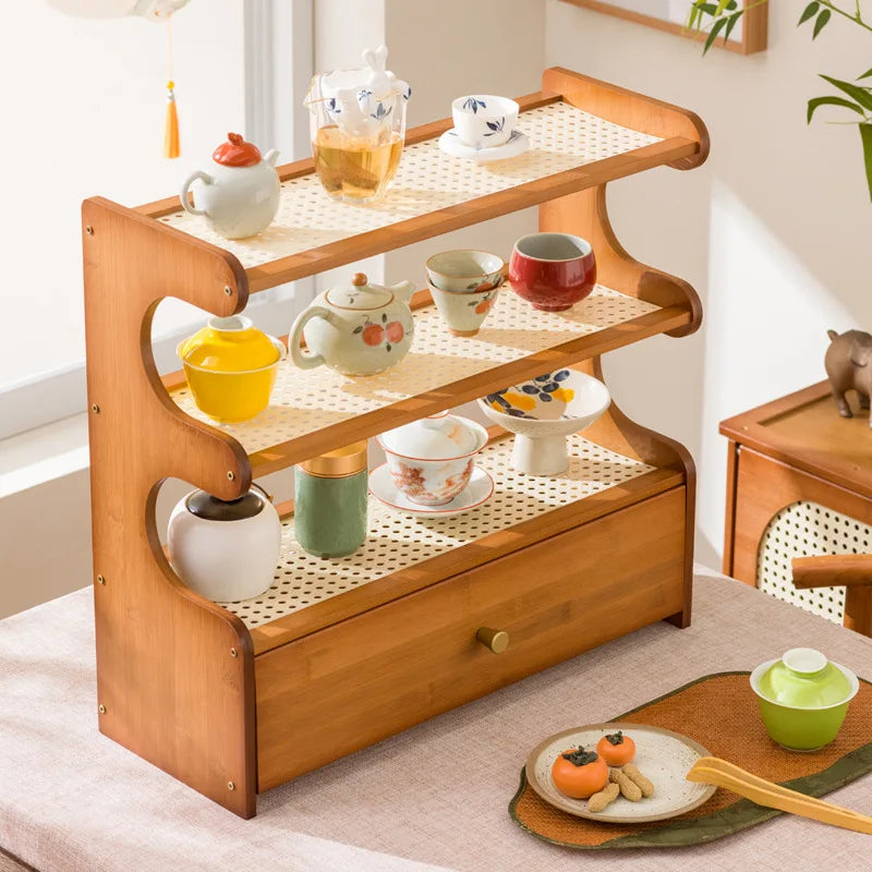 Desktop water cup shelf, shelf, modern simple new Chinese Bogu rack, with tea extraction set, teapot storage and placement rack Oasis Select