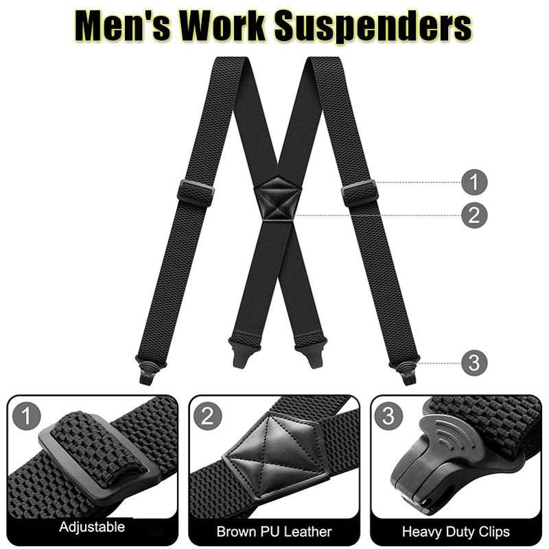 Heavy Duty Work Suspenders for Men – X-Back Adjustable Elastic