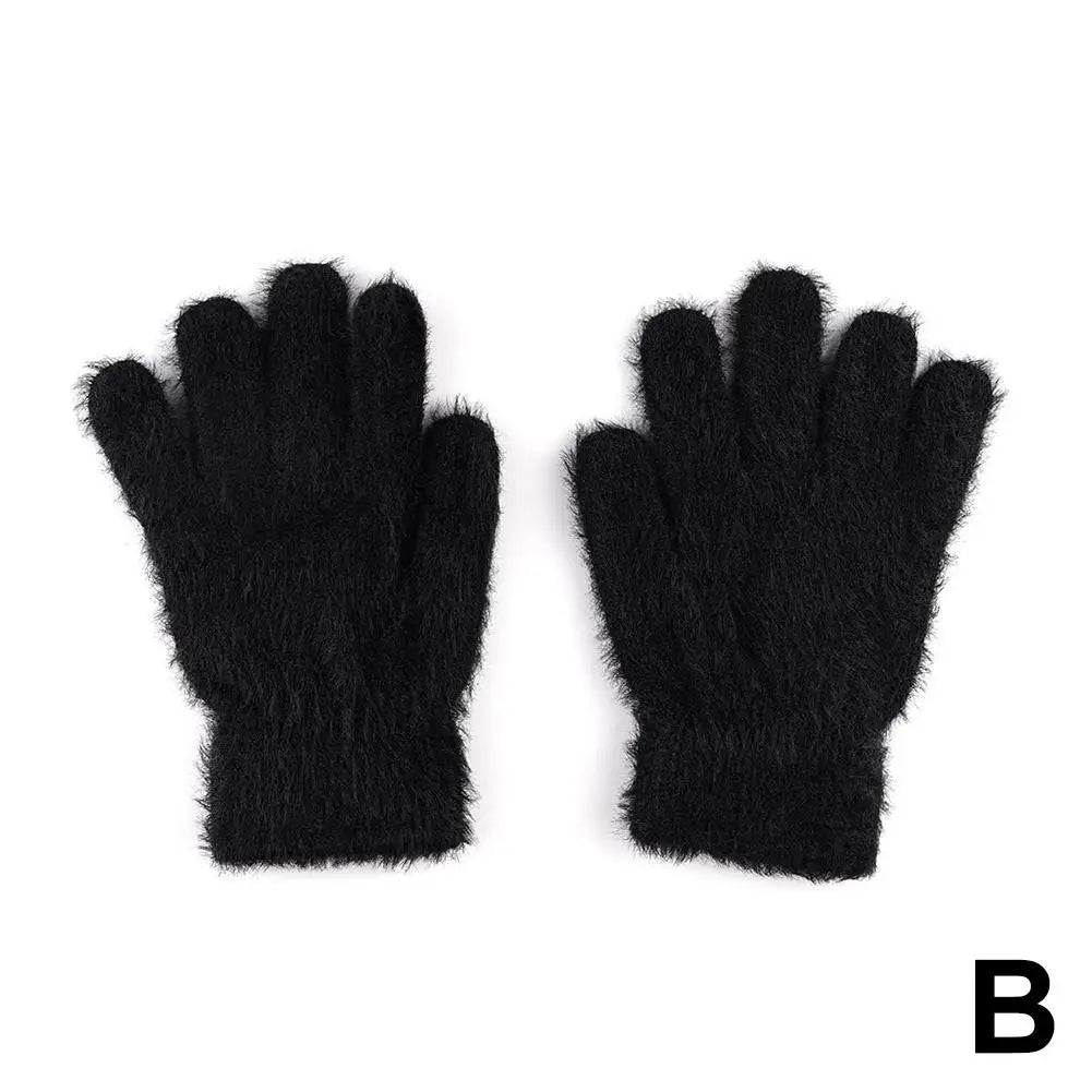 Fashion Winter Mink Velvet Five Finger Gloves Plush Warm Cold-proof Gloves Women Outdoors Cycling Solid Color Mittens Oasis Select B
