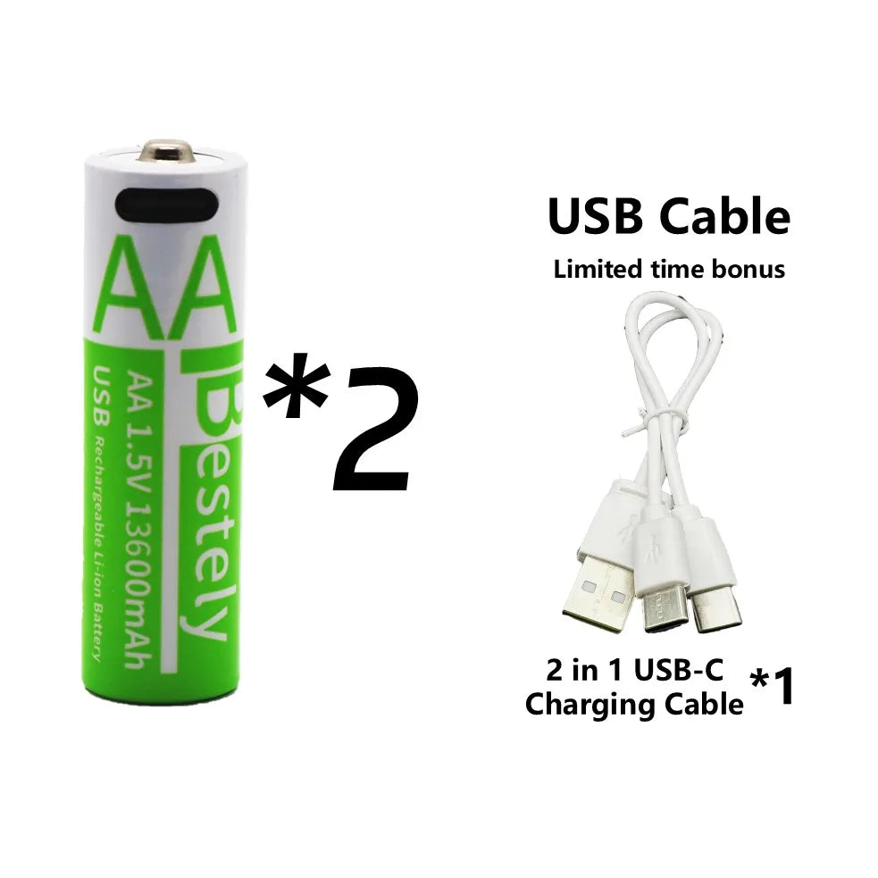 Rscrola 13600mAh AA Rechargeable Batteries USB-C Charging