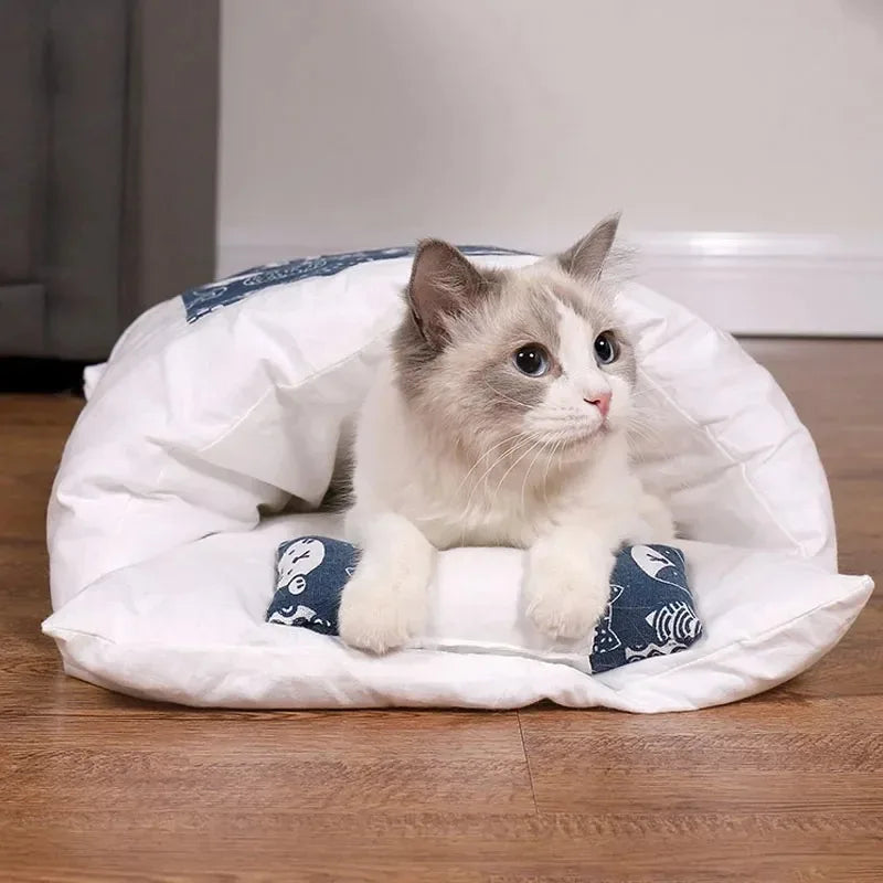 Cat Nest Winter Warm Cat Sleeping Bag Fully Enclosed Kitten House Deep Sleep Cat Quilt Japanese Style Quilt Dog House Oasis Select