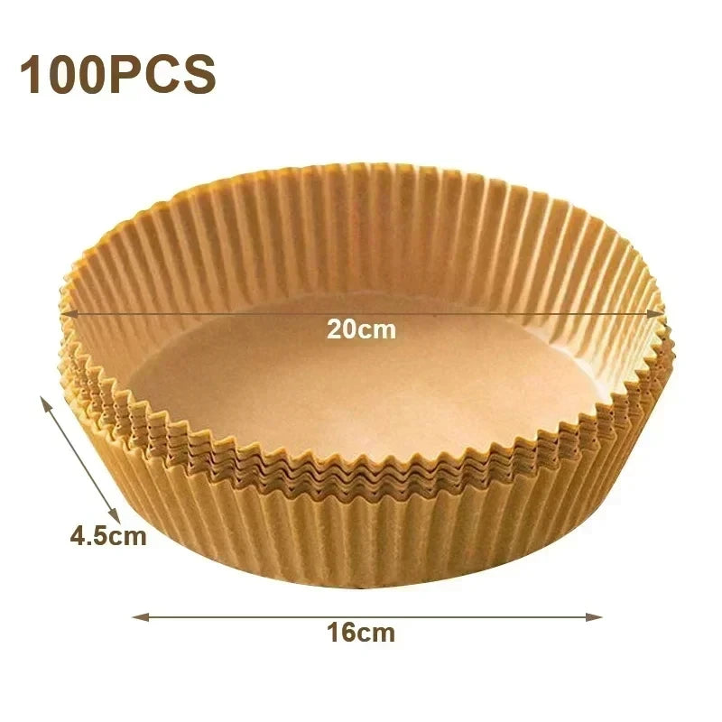 50/100/200pcs Disposable Air Fryer Paper Round/Square Special Paper Food Silicon Oil Paper Air Fryer Liners Baking Paper Oasis Select Round-100pcs