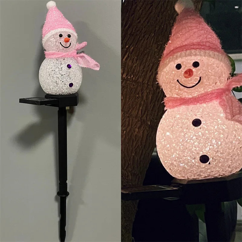 Solar Christmas Snowman Ground Insert Lawn Light, Outdoor Christmas Festival Light, Garden Decoration, Courtyard Landscape Light Oasis Select pink