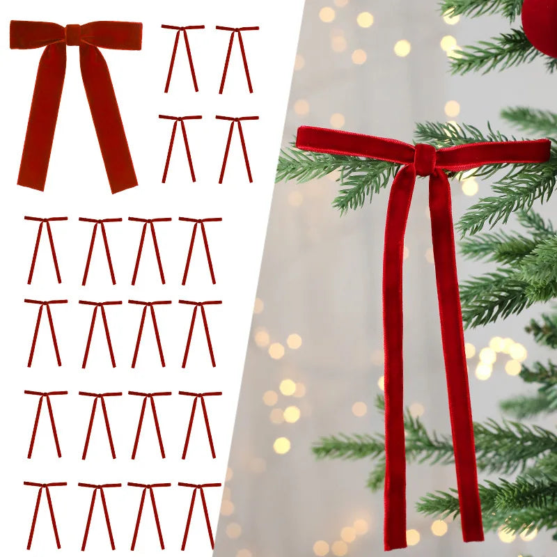 24 velvet bows for Christmas trees - used as rural gift bows for Christmas home decoration, outdoor, and indoor occasions Oasis Select