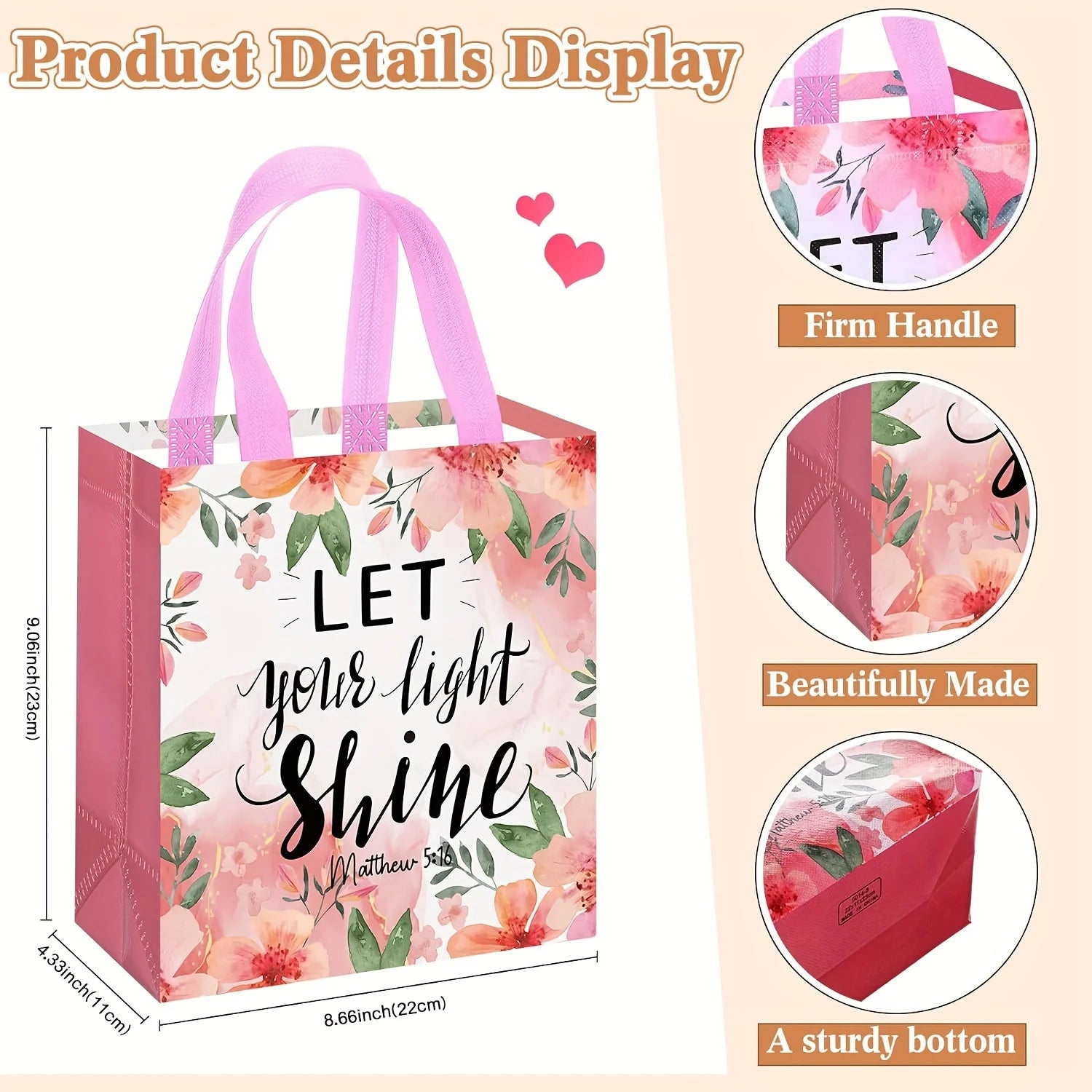 8/16/32pcs Floral Bible Tote Bag - For Christian Baptism, Non Woven Bag, Reusable Tote Bag, Baptism, Wedding Birthday, Inspiring Oasis Select