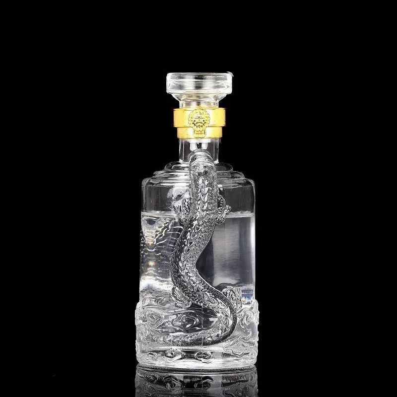 Deluxe Empty Wine Bottle New Dragon Pattern Embossed Bottle High-end Transparent Glass Wine Bottle Oasis Select