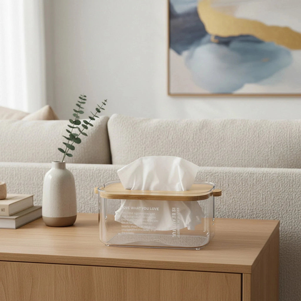 Nordic Minimalist Transparent Tissue Box with Bamboo Lid