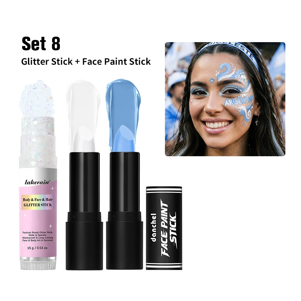 Face Body Painting Stick & Glitter Stick High Sparkle Face Paint for Sports Birthday Party Festival Celebrations Graffiti Makeup Oasis Select SET 8