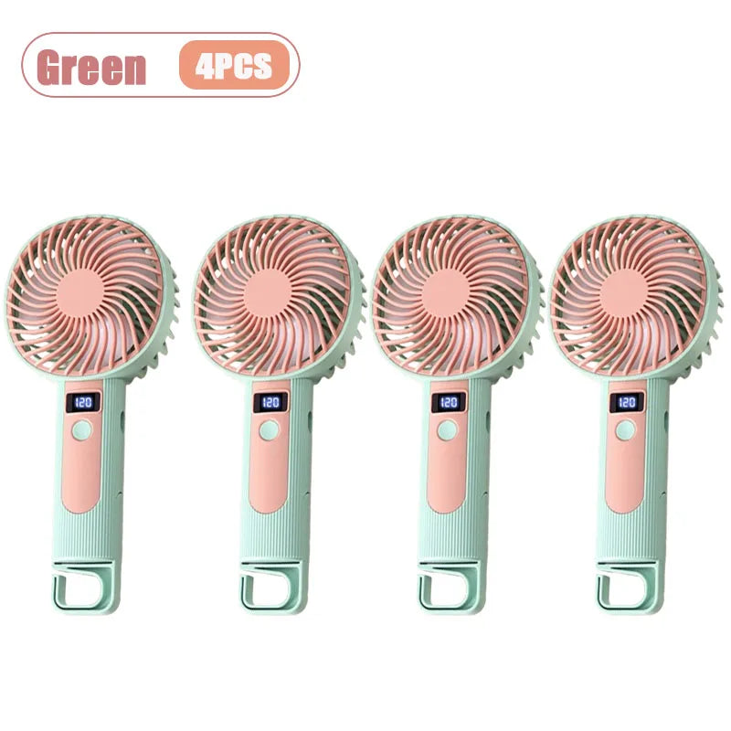 Digital Display Handheld Fan Mini Portable USB Rechargeable 2 in 1 Desktop Standing Cooling Fan for Office Travel Outdoor Oasis Select Green-4PCS