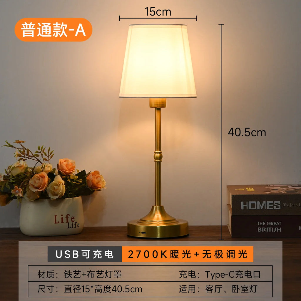 Wholesale of French Fabric Bedside Lamps, Creative Retro Charging Table Lamps, Bedroom Decorative Table Lamps Desk Lamp Oasis Select A1 (two sections) XS