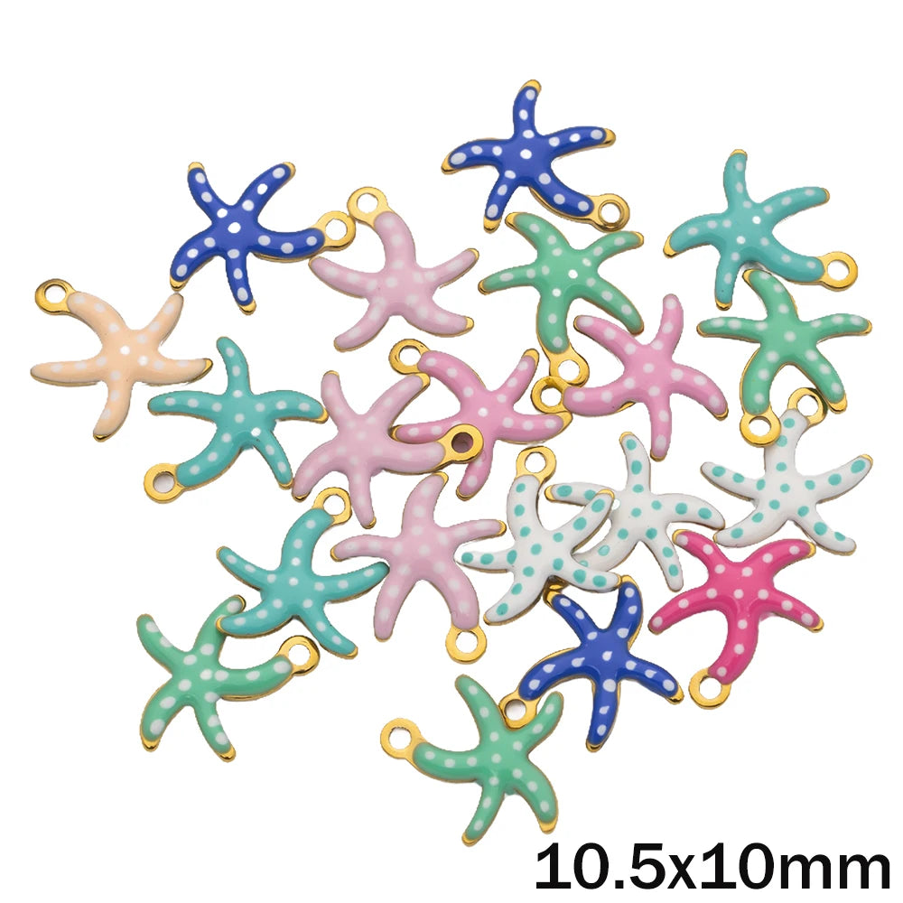 20pcs Gold Stainless Steel Moon Heart Star Fish Charms Enamel Pendant for Jewelry Making Findings DIY Necklace Bracelet Bulk Oasis Select I Starfish