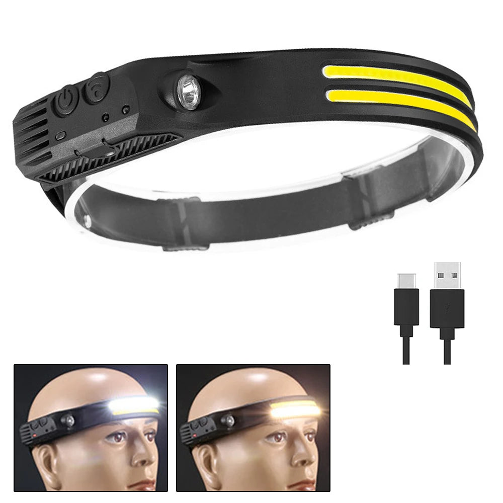 COB LED Rechargeable Headlamp – Motion Sensor & 6 Modes