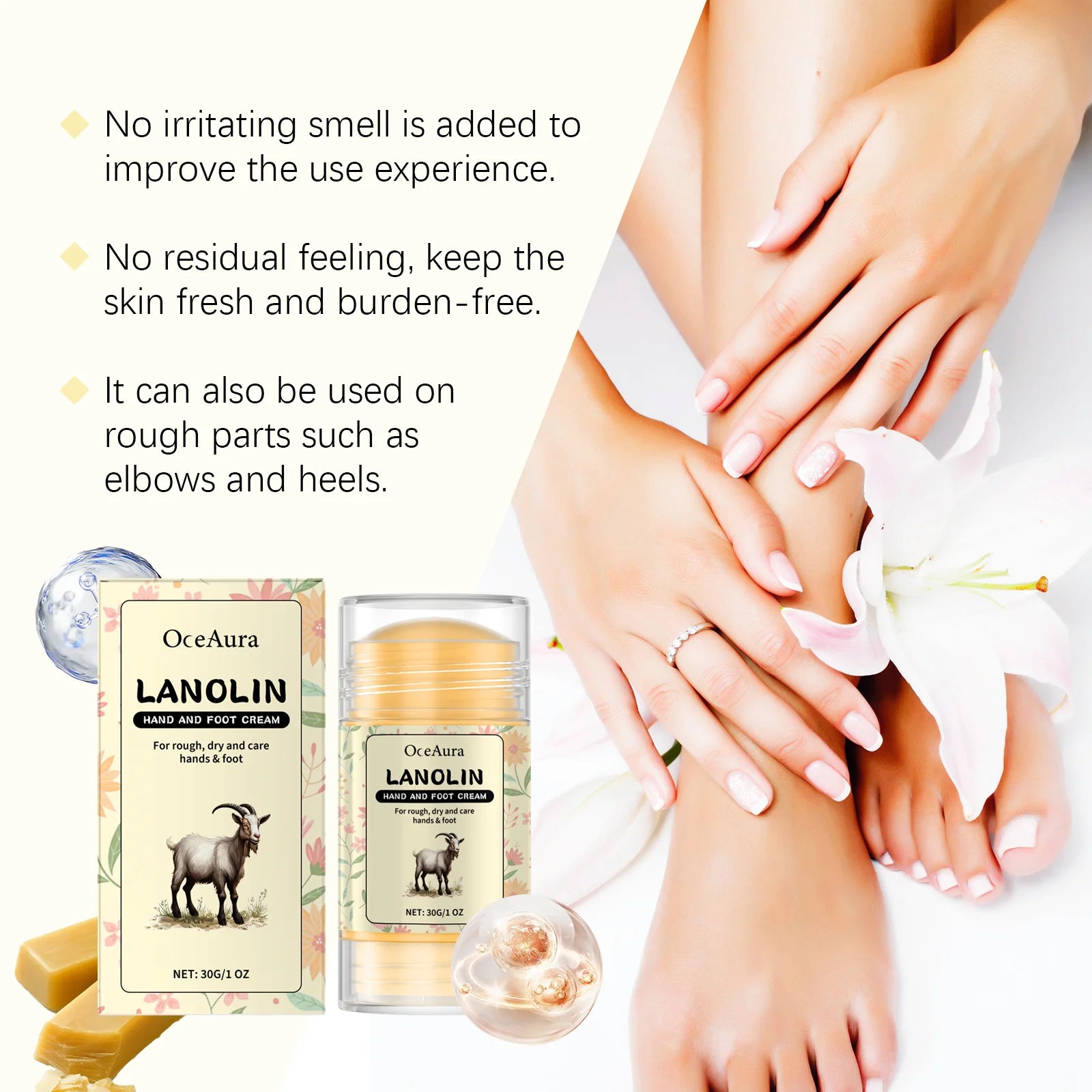 Lanolin Hand Foot Stick For Dry Cracked Rough Skin Gentle Moisturizing Nourishing Anti Crack Preventing Your Feet From Cracking Oasis Select