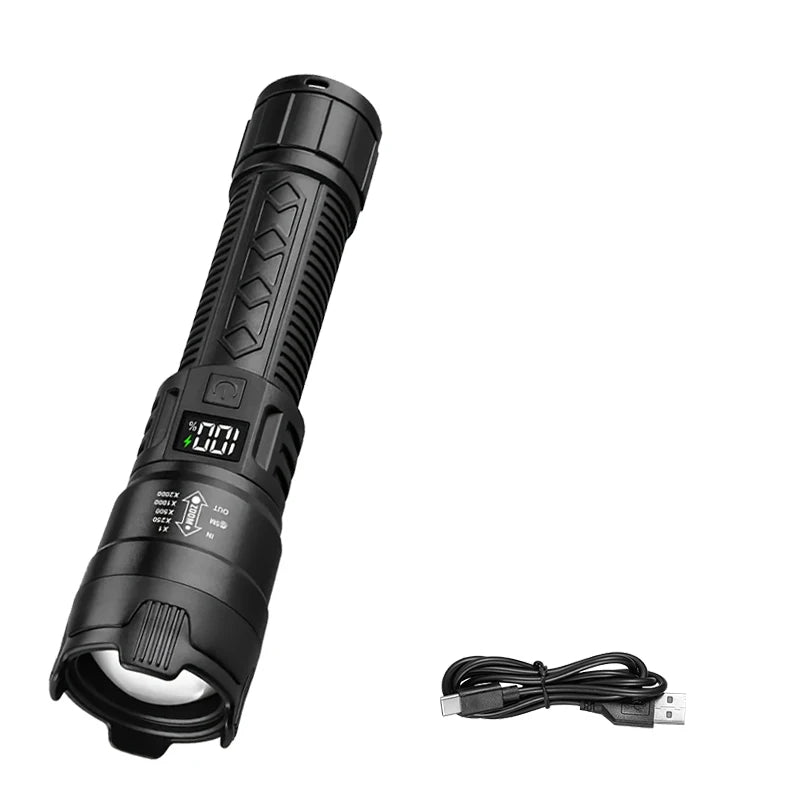 High Strong Power Led Flashlights 2000LM Tactical Torch with Display Light Rechargeable Camping Fishing Emergency Zoom Lantern Oasis Select 1PC ZOOM