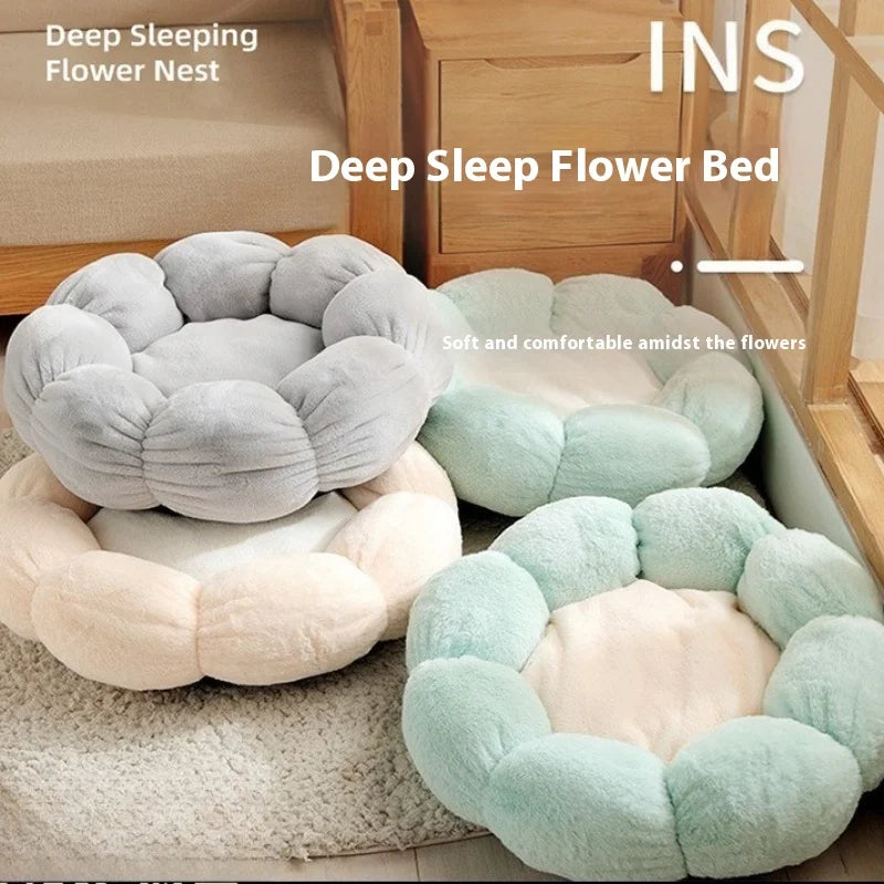 All - Season Plush Cat Bed with Neck Guard, Flower - Shaped Round Pet Bed for Cats & Small Dogs Cat Beds Pets Oasis Select