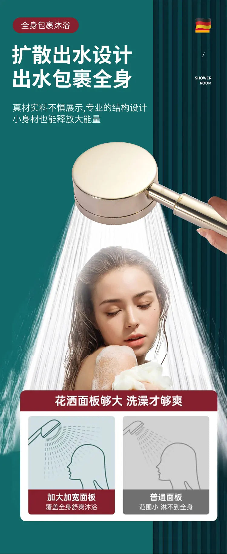 New Gold SUS 304 Stainless Steel Shower Head High Pressure Water Saving Sprayer Nozzle Set Rainfall Faucet Bathroom Accessories Oasis Select