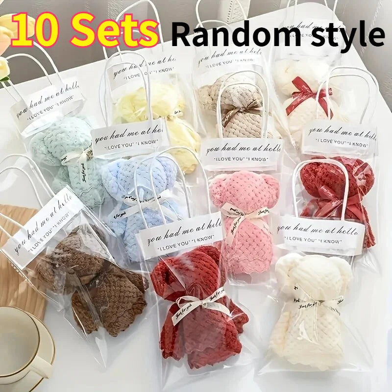 Teddy Bear Towel Cake Gift Set Novelty Bath Towel for Wedding Party Favors MotherDay Birthday Ready to Gift in Clear Bag Oasis Select Random 10pcs