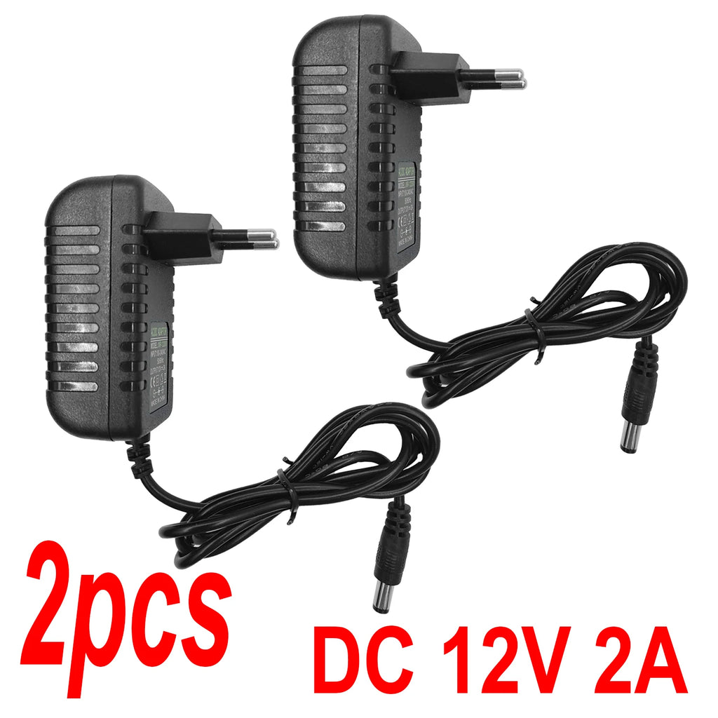 2pcs Power Adapter EU Plug AC 100-240V Input DC 12V 2A Output Supply Charger Universal Adapter for CCTV Camera DVR Router LED Oasis Select 100V-240V EU Plug