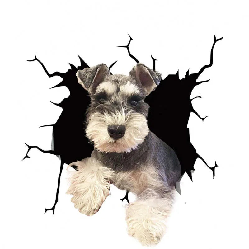 3D Dog Crack Wall Sticker – Waterproof PVC Funny Animal Decal