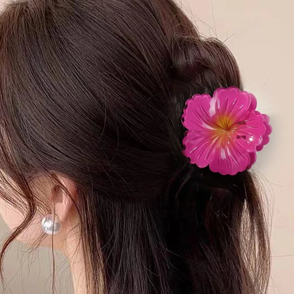 3Pcs/Set Gradient Hair Claws Hibiscus Acrylic Hawaiian Flower Hair Clip Clamp Sweet Flower Ponytail Clip Summer Hair Accessories Oasis Select