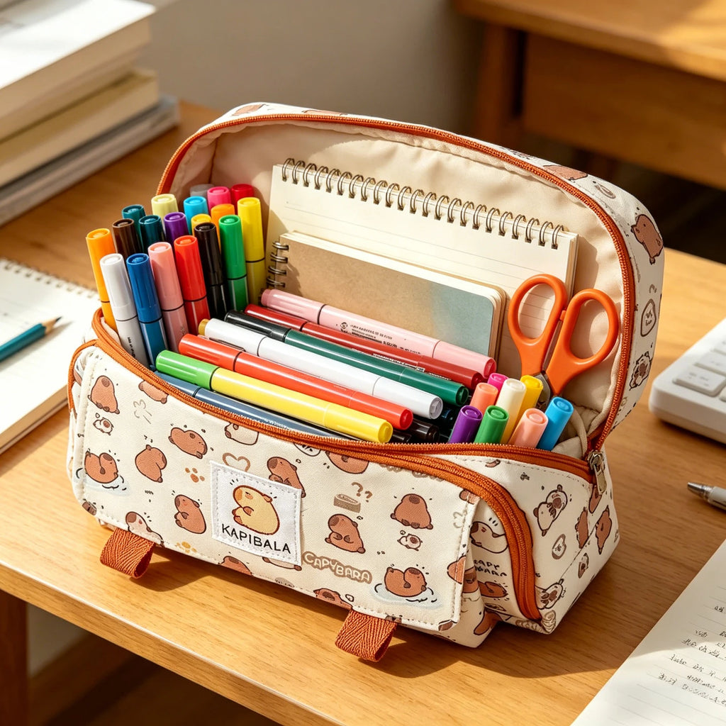 1 Piece Cute Capybara Pencil Case for Student Cartoon Anime Cat Paw Creative Pencil Bag High Capacity Stationery Storage Bag Oasis Select