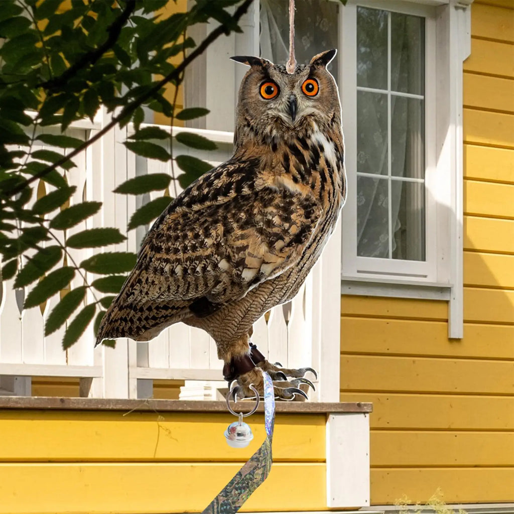 Expel Birds Pendant 2D Owl Scarecrow Pendant Garden Protector Decorative Scarer Pendant with Bell Fake Bird Scare Device Oasis Select
