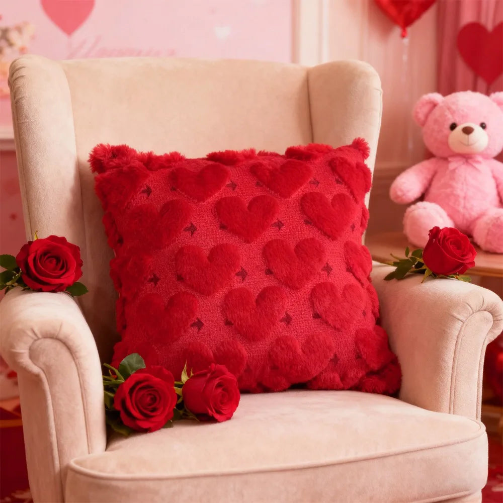 Heart Embroidery Pillow Cover 45x45cm | Soft Sofa Cushion Case