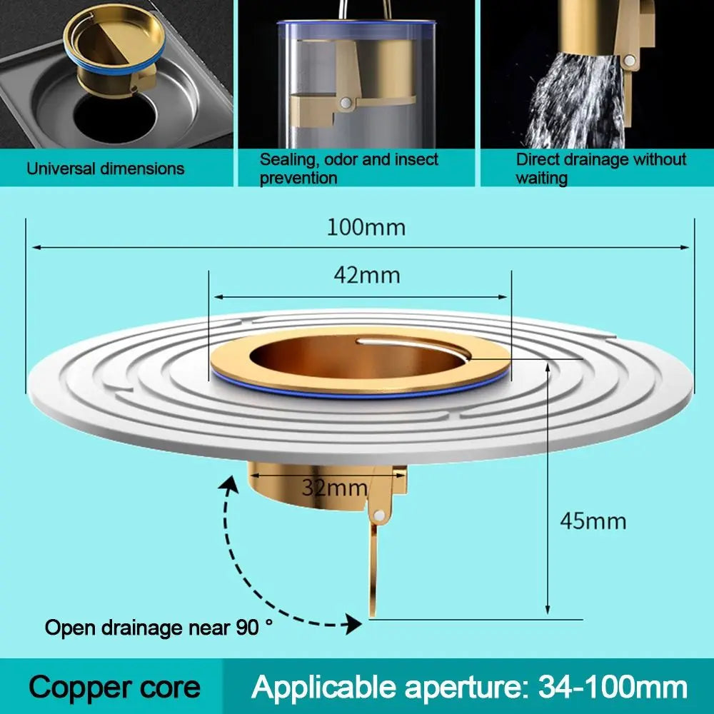 New Backflow Preventer Shower Floor Drain Dectable Anti-odor Sink Strainer Universal Fast Drainage Floor Drain Bathroom Supplies Oasis Select white-copper core