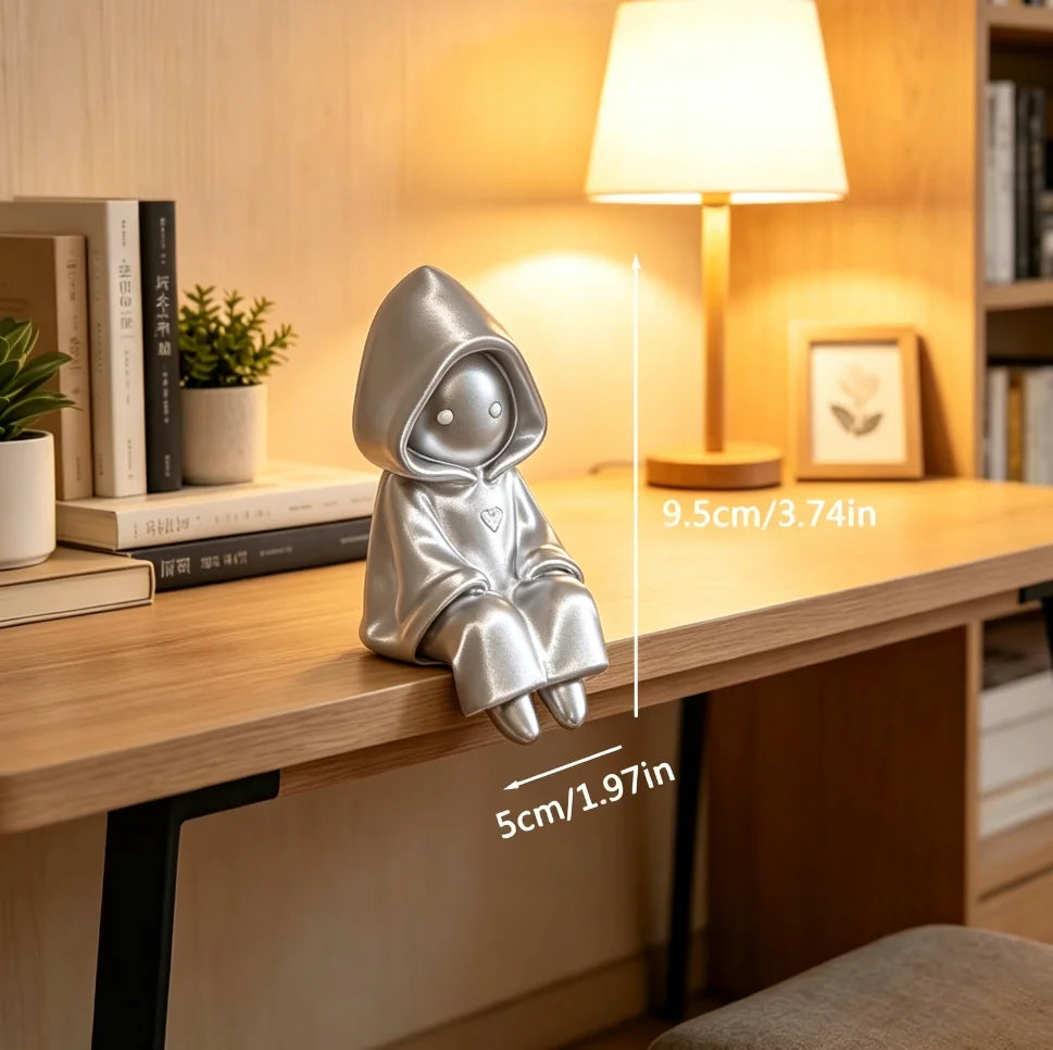 Mysterious Hooded Death Figurine 3DPrinted Cute Sitting Ghost Statue Computer Screen Decor Home Decor Miniature Desktop Ornament Oasis Select Silver Reaper