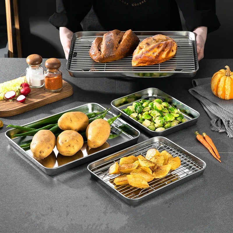 Stainless Steel Baking Tray Set with Removable Cooling Rack Non-stick BBQ Pan Tray Plate for Oven Brownie Cooking And Roasting Oasis Select