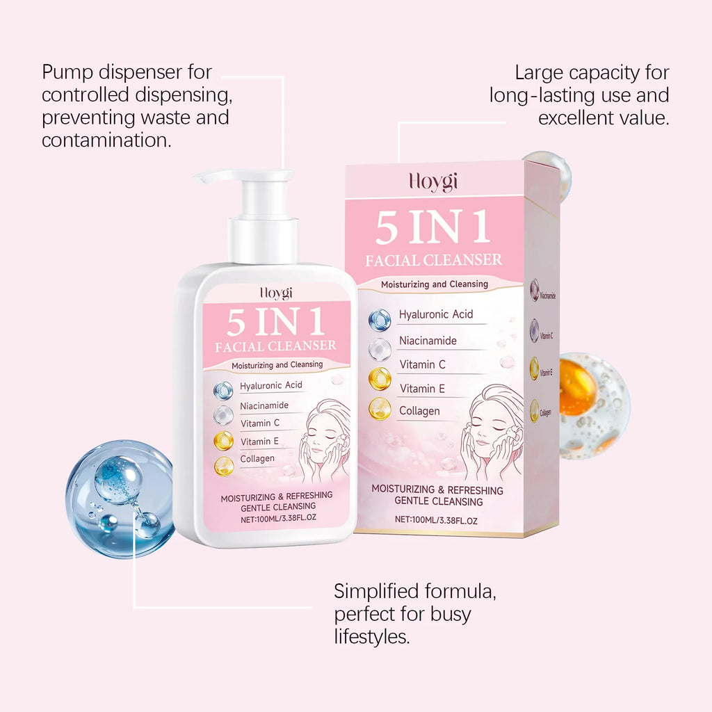 Hoygi 5-in-1 Moisturizing Facial Cleanser – Gentle Hydrating Foam