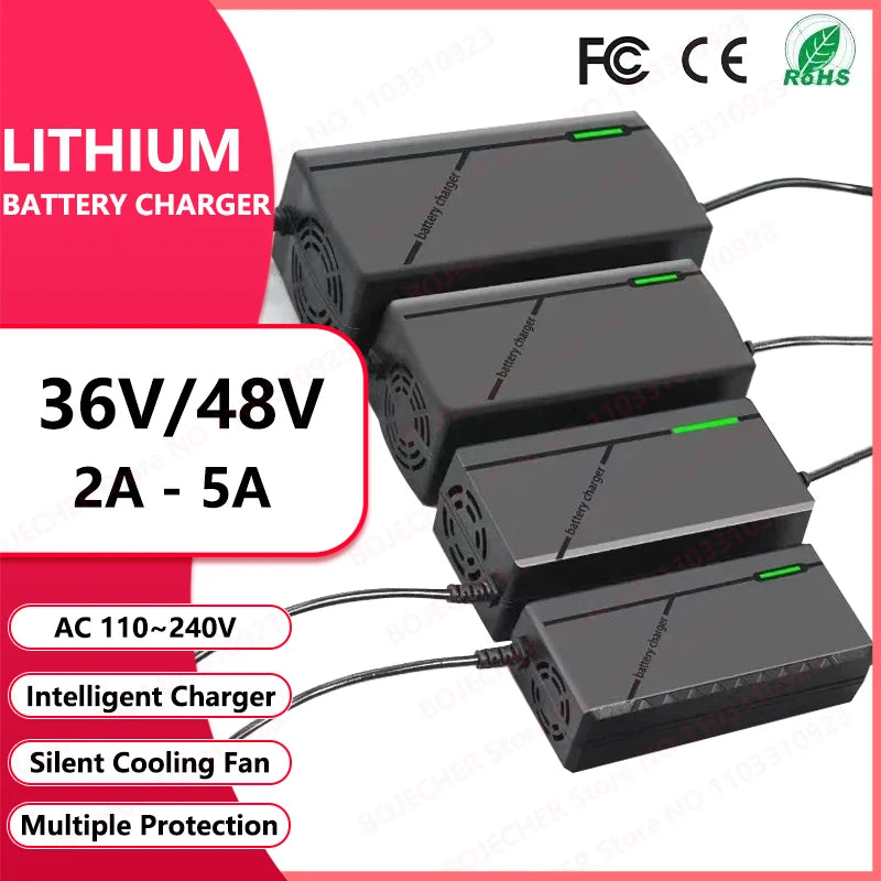 36V 48V Charger 2A 5A 10S 13S Lithium-ion Battery Pack Charger 42V 54.6V 5A Intelligent Fast Charging EU Plug With Cooling Fan Oasis Select