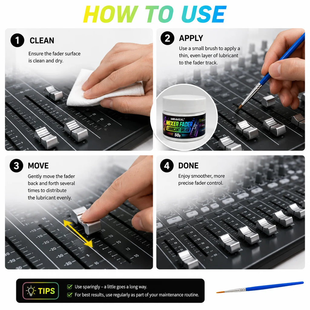 50g MIRAVEXL Mixer Fader Grease + Brush, Professional Mixer Lubrication, Smooth Performance, Long-Lasting, Easy to Apply Oasis Select