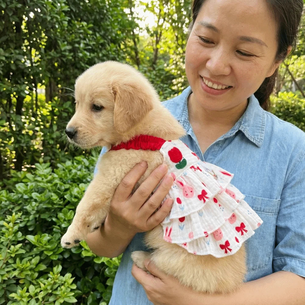 Sweet Style Thin Breathable Dog Cake Skirt Comfortable Lightweight Dog Suspenders Dress Cotton Cartoon Summer Cat Clothes Indoor Oasis Select