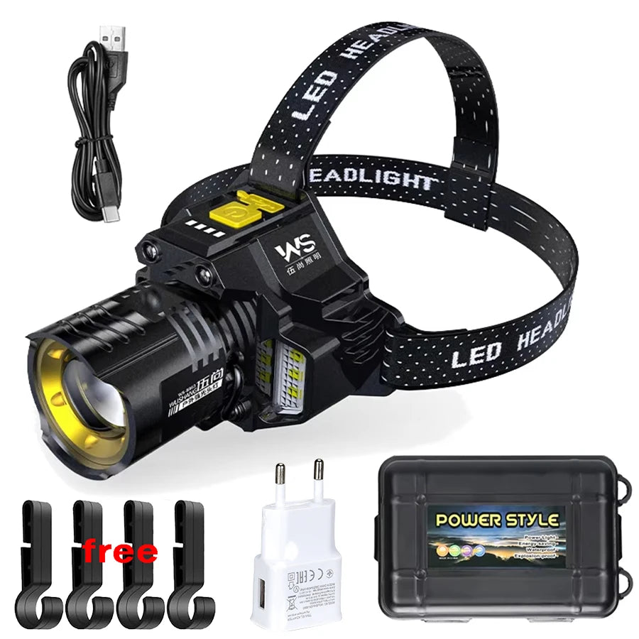 Rechargeable Sensor LED Headlamp Telescopic Zoomable Headlight Outdoor Waterproof High Lumen Work Head Flashlights for Camping Oasis Select Set