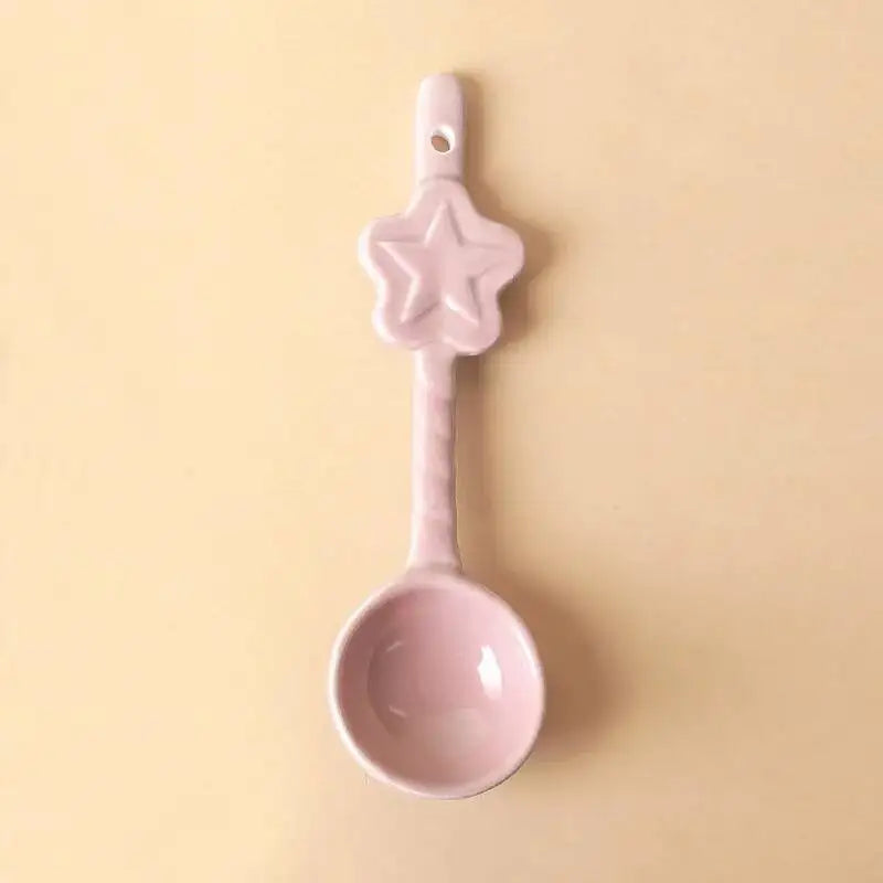Ceramic Spoon With High Aesthetic Value Star-shaped Long-handled Spoon Rice Spoon Coffee Stirring Kitchen Tablewear Oasis Select Purple