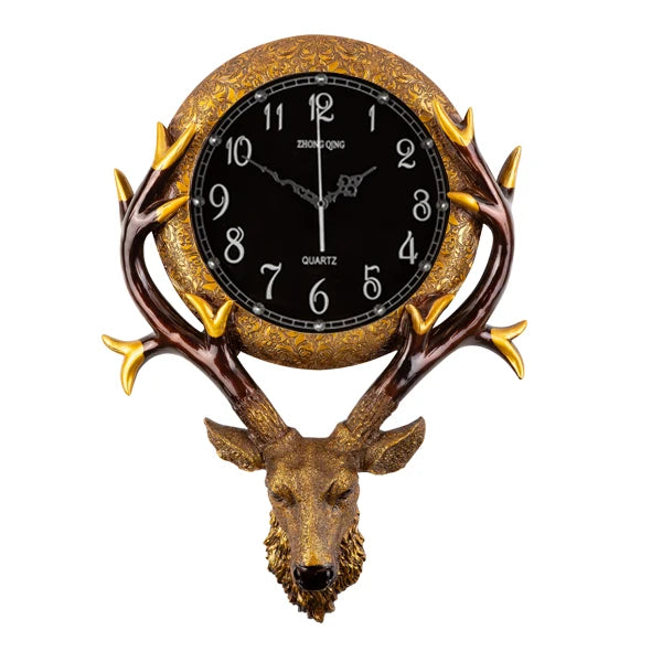 European Clock Living Room Creative Retro Deer Head Wall Clock Porch Home Silent Wall Clock Home Decor Living Room Decoration Oasis Select E 70cm X 50cm