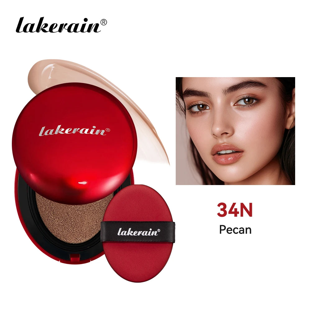 Lakerain Suncreen Cushion Foundation Waterproof Long-lasting Full Coverage Concealer Semi-matte Finish Natural Makeup Cosmetic Oasis Select RED 34N