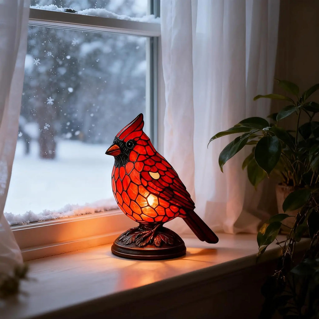 Stained Glass Lamp Handmade Cardinal Bird Lamp Cardinalis Night Light Resin Handmade Red Bird Lamp For Christmas Bedside Table Oasis Select