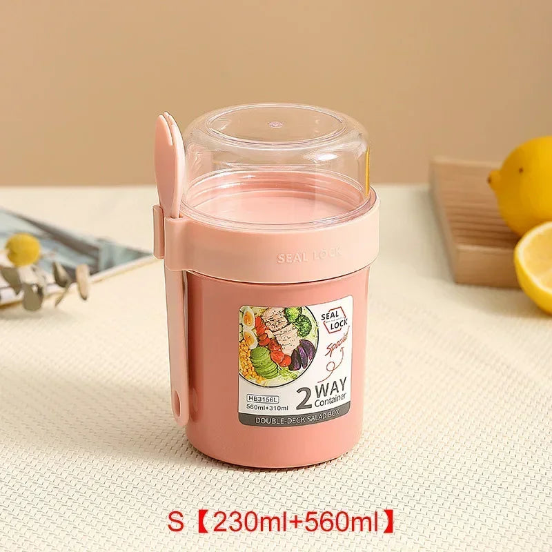 Portable Salad Cups Container Plastic with Lid and Fork Overnight cup Breakfast Oatmeal Cereal Nut Yogurt Cup School Lunch Box Oasis Select Pink-S