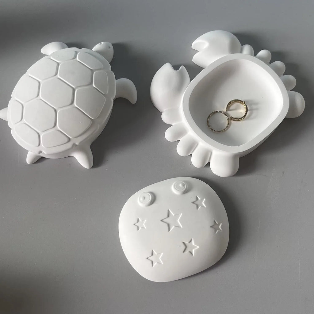 Ocean Style Desktop Ornament Plaster Silicone Mold Turtle Crab Shape Jewelry Storage Box Cement Resin Molds Handicraft Making Oasis Select