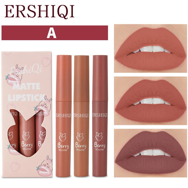 Velvet Matte Lip Glaze Long Lasting Waterproof Nude Lipstick Set 3pcs Silky Smooth Non Stick Lip Gloss Makeup Cosmetics Women Oasis Select A