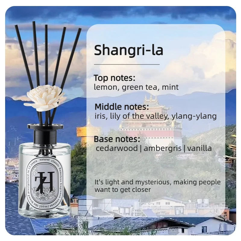 Flameless Home Fragrance Zuohe Hilton Shangri-La Freesia Lavender Aromatherapy Oil with Reed Diffuser Stick Liquid Air Freshener Oasis Select Shangri-La 200ml