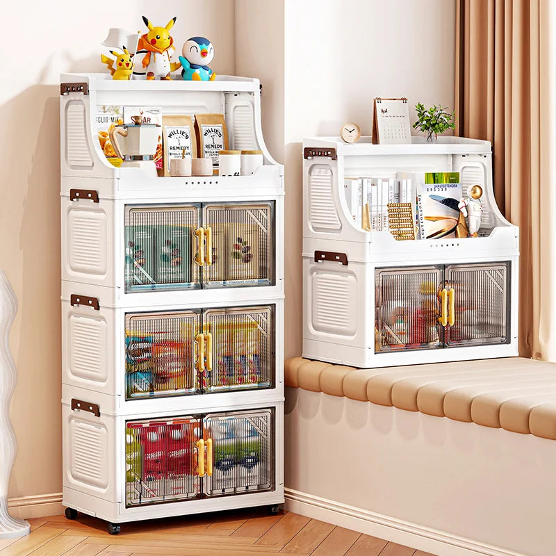 Foldable Double-Door Storage Cabinet,Large Capacity Space-Saving Mobile Organizer for Bedroom&Living Room（Clothes, Toys&Snacks） Oasis Select