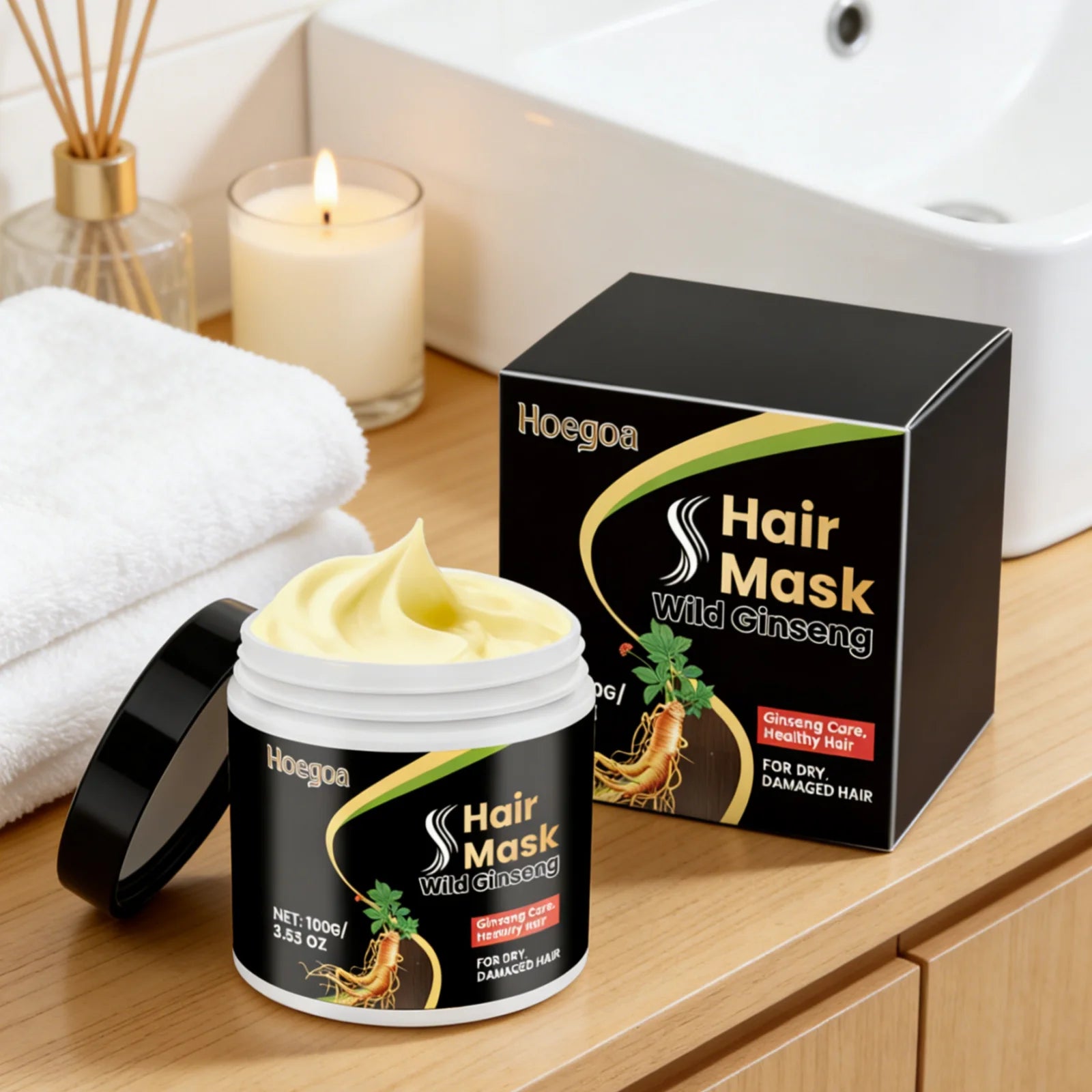 Hoegoa Hair Repair Mask Nourishing Scalp Softening Thickening Wild Ginseng Root Plant Essence Deep Conditioning Hair Mask 100g Oasis Select