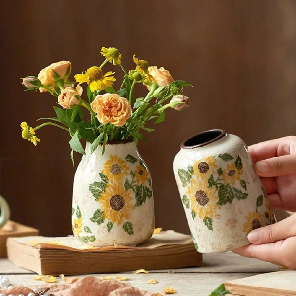 Rustic Style Sunflower Crack Glazed Ceramic Vase Display of Dried Flowers/fresh Flowers Vase Bohemian Home Decor in Living Rooms Oasis Select