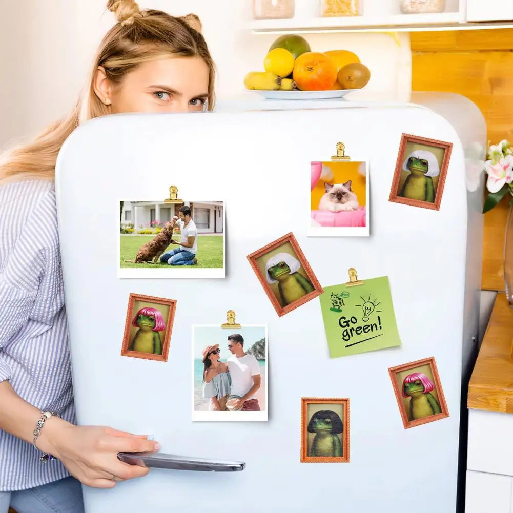 Wooden Frog Fridge Magnet Photo Frame | Funny Quirky Decor