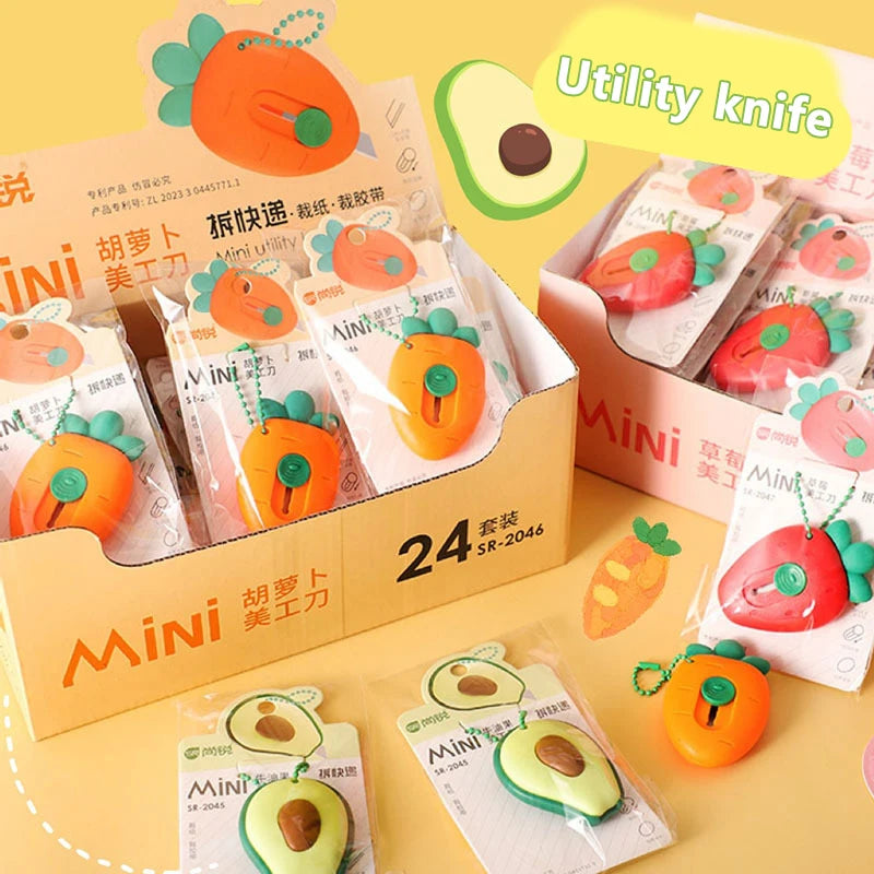 1/3Pcs Cute Portable Mini Avocado Strawberry Carrot Art Utility Knife Express Box Knife Paper Cutter Craft Wrapping Tools Oasis Select