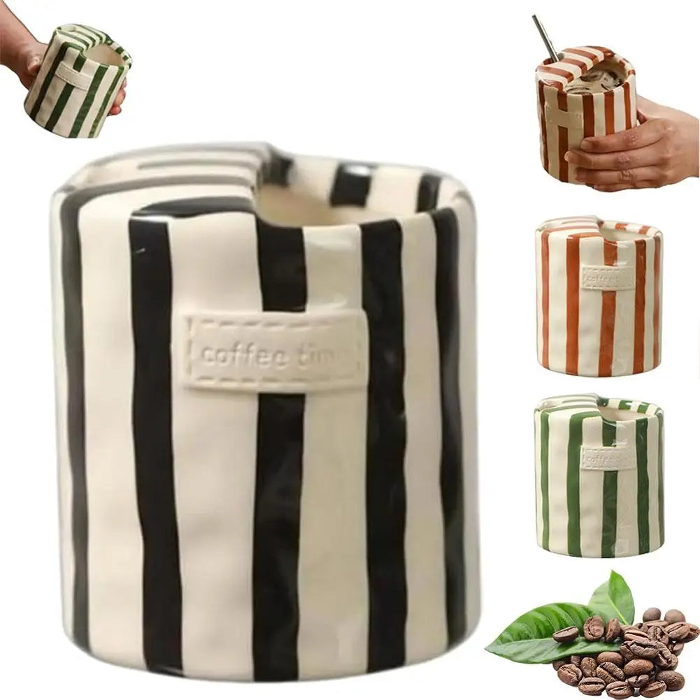 Modern Striped Ceramic Coffee Cup Hand Painted Simple Flower Tea Cup Home Breakfast Milk Mug Couple Mug Birthday Gift Home Decor Oasis Select