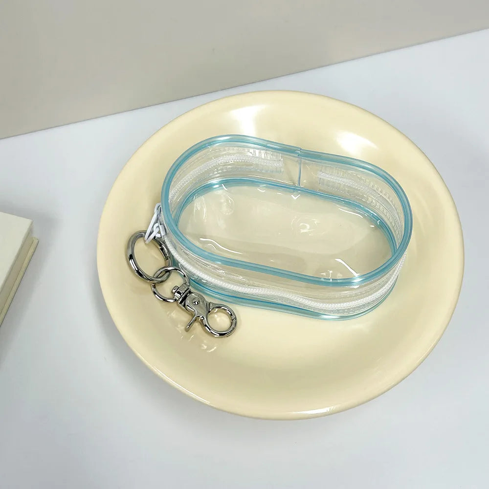 Portable Mini Clear Zipper Storage Bag Keychain Cartoon Doll Children Toy Mystery Box Organizer For Earphones Chargers Gift Bag Oasis Select Blue